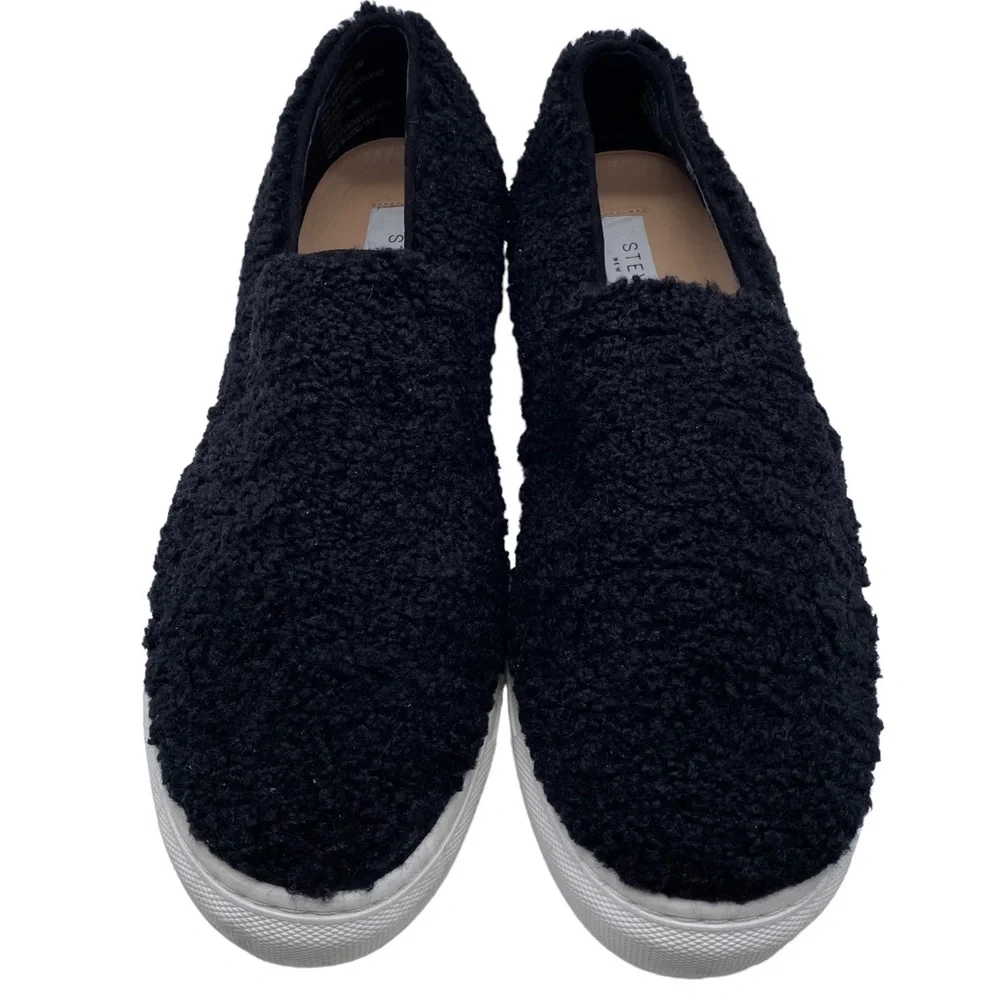 Steven New York by Steve Madden Kimbel Black Faux Fur Slip On Shoe Size 9